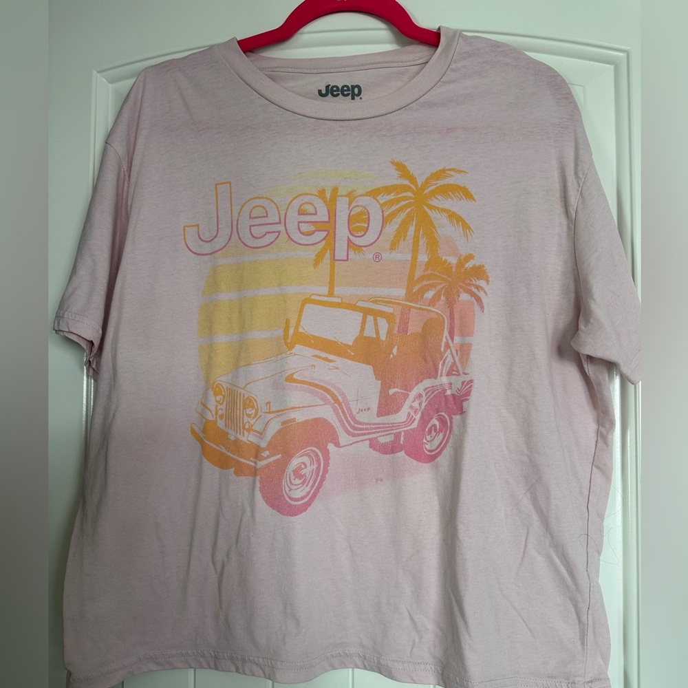 Jeep Light Pink Tee with Orange Palm Graphic
